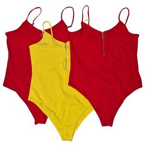 Ambiance Womens 1X Spaghetti Adjustable Strap Bodysuit Front zip Snaps 3-Pack